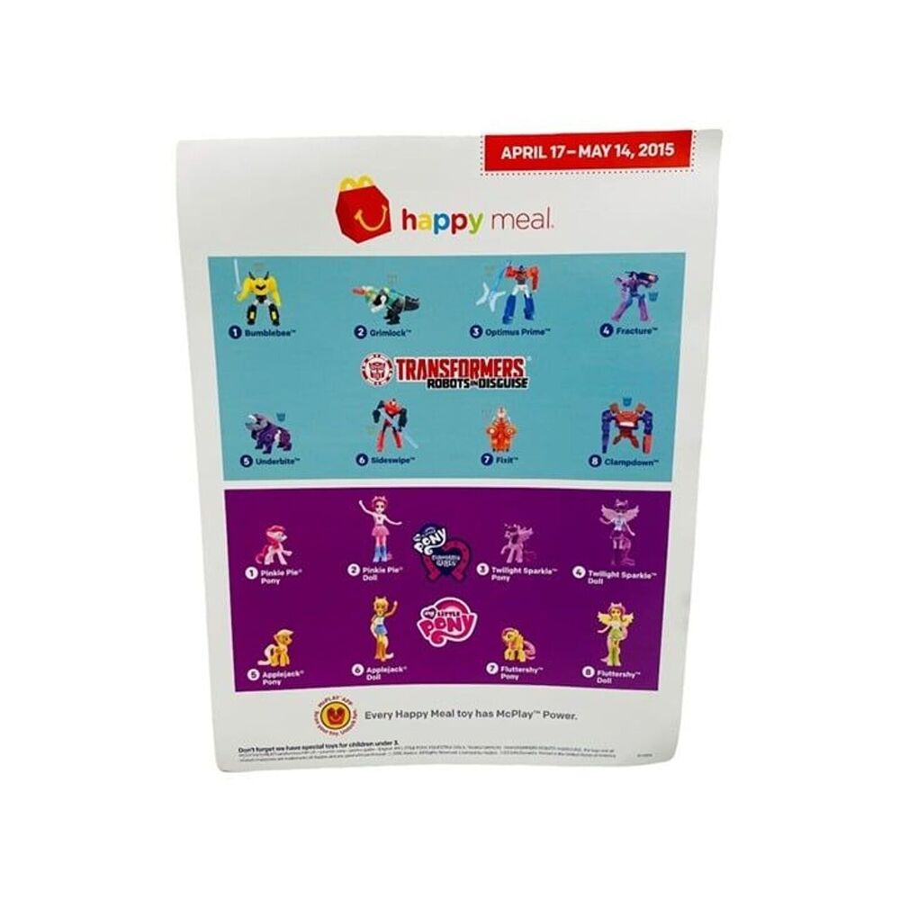 2015 McDonald's My Little Pony and Transformers Happy Meal Advertisement Sheet